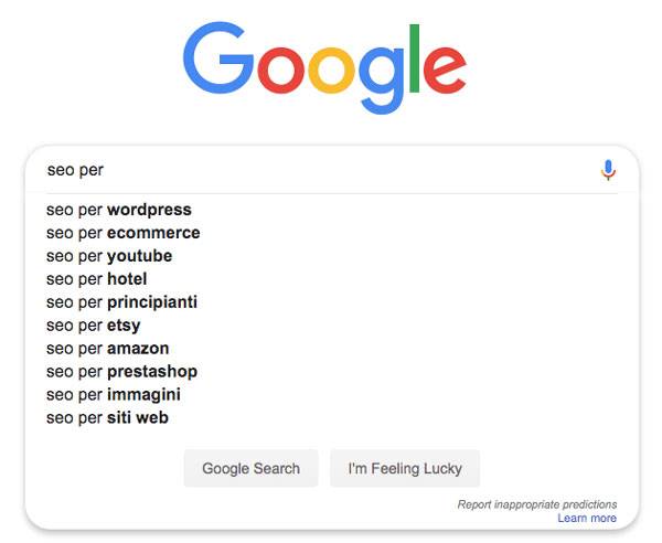 ricerca parole chiave seo risultati google